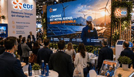 stand EDF avec écran géant LED en salon professionnel en Isère Savoie Haute-Savoie