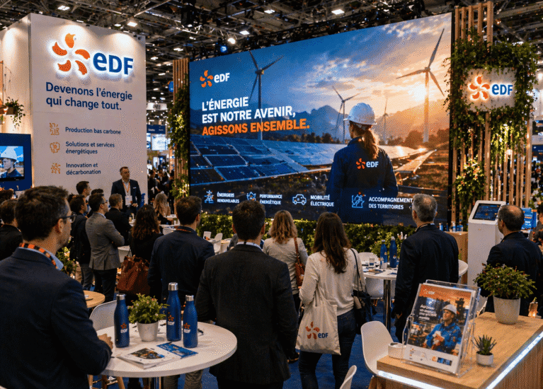 stand EDF avec écran géant LED en salon professionnel en Isère Savoie Haute-Savoie