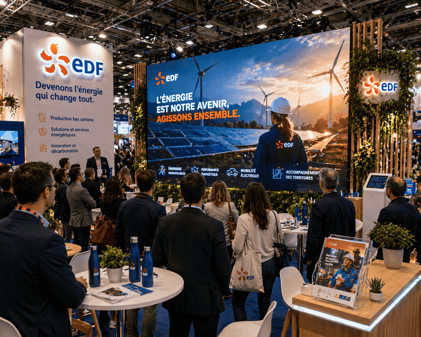 stand EDF avec écran géant LED en salon professionnel en Isère Savoie Haute-Savoie